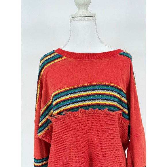 BDG Urban Outfitters Boho Retro Red Rainbow Stripe Waffle Knit LS Tunic Womens M - Picture 2 of 10
